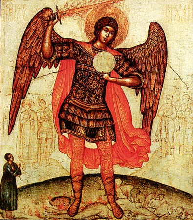 Свети архангел Михаило гази сатану (извор: pravicon.com)